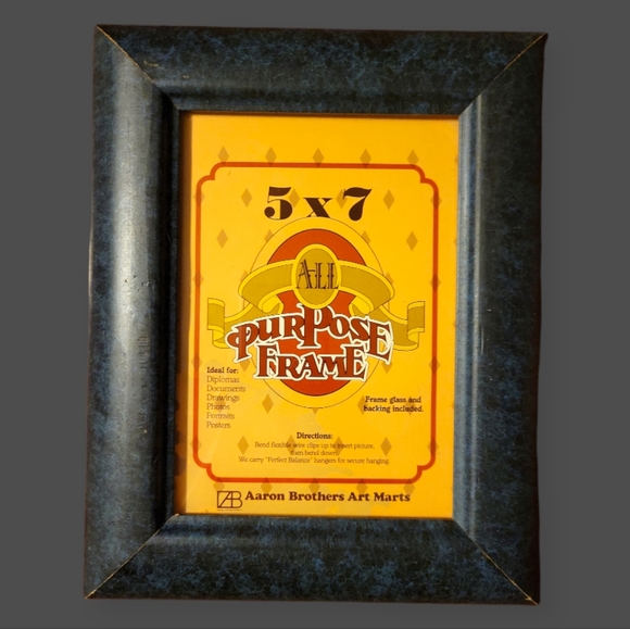 Vtg Frame 5 x 7 Aaron Brothers Art Mart Blue Black Marbled Wood Glass - Picture 1 of 3